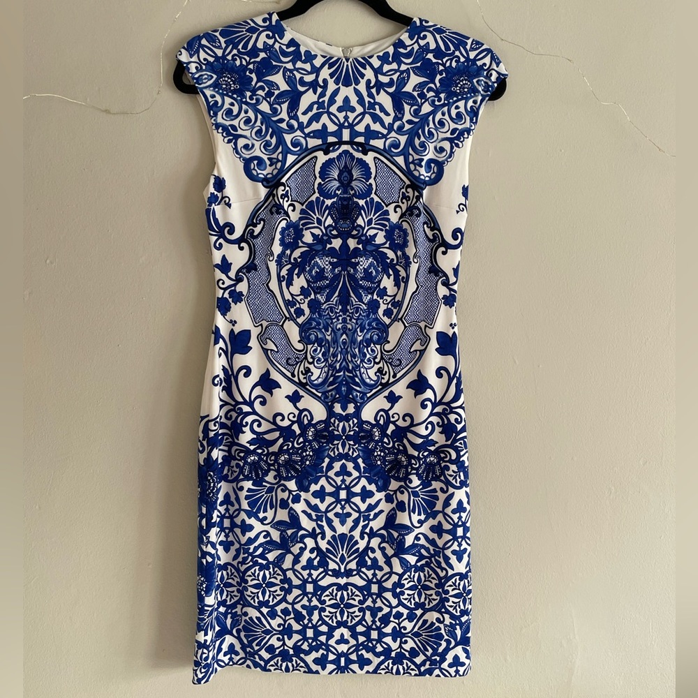 Boston Proper Blue Scroll Patterned Shift Dress - image 6